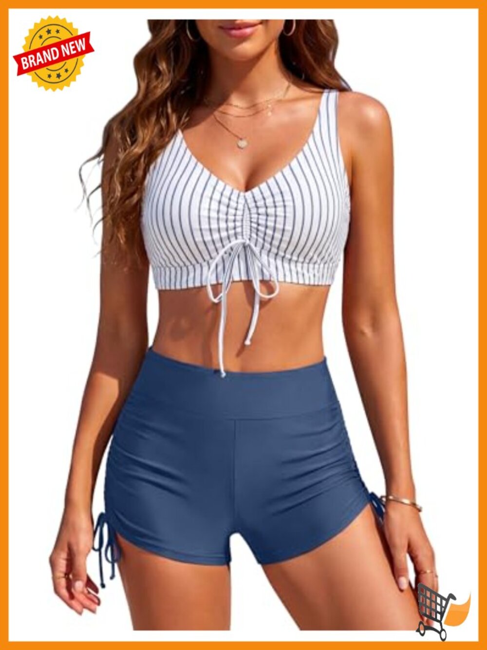High Waisted Bikini Sets Full Coverage Two Piece Swimsuits Drawstring Boyshorts